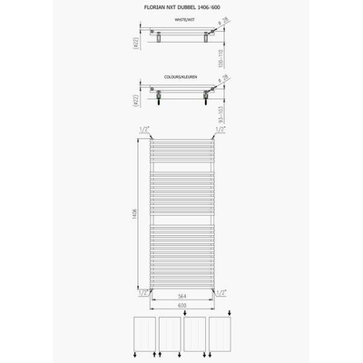 Plieger Florian Nxt designradiator dubbel horizontaal 1406x600mm 1153W wit OUTLETSTORE
