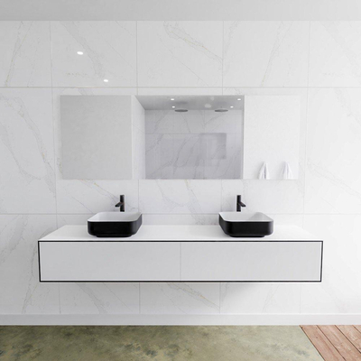 Mondiaz Lagom Meuble salle de bains 200x30.9x45cm Solid Surface Urban 2 tiroirs avec lavabo BINX vasque à poser double 2 trous de robinet