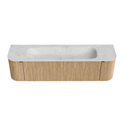 MONDIAZ KURVE-DLUX meuble de salle de bains 170 cm avec module 25 Len R couleur Chêne avec 1 tiroir et 2 portes. Lavabo BIG LARGE central 1 trou de robinet couleur Opalo.
