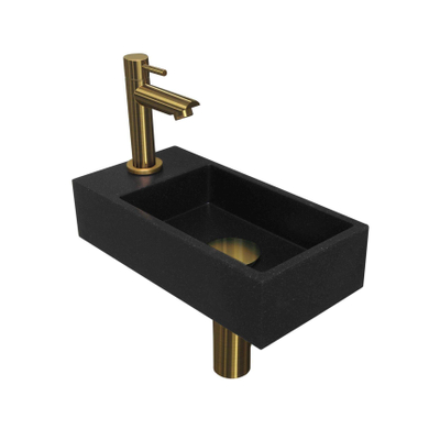 INK Versus Fonteinset - 36x18x9cm - wasbak rechts - 1 kraangat - Quartz zwart/mat goud