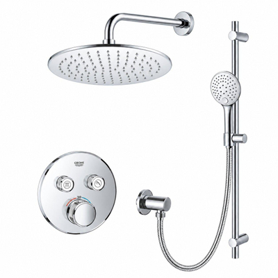 Grohe - Adema Rise regendoucheset – Ø30 cm hoofddouche – 20 cm gebogen wandarm – ronde handdouche – 2 functies – chroom