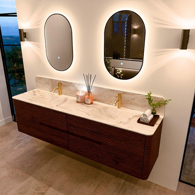Mondiaz CIRO-DLUX Ensemble de meubles de salle de bains - 190x45x50cm - lavabo en solid surface Frappe - 2 vasques double - 2 trous de robinet - 4 tiroirs - Ruby