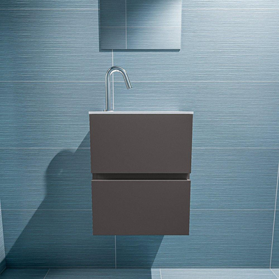 MONDIAZ ADA Meuble de WC - 40x30x50cm - 1 trou de robinet - 2 tiroirs - gris foncé mat - vasque à droite - Solid surface - Blanc