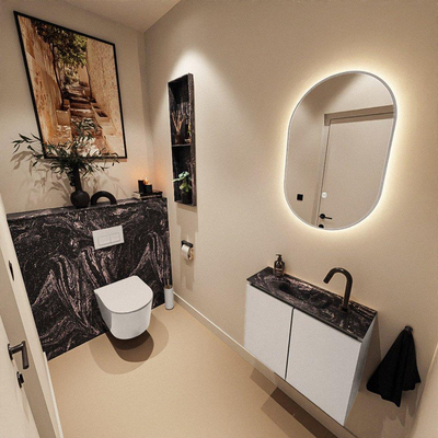 MONDIAZ TURE-DLUX Meuble de toilettes 60 cm Linen. Lavabo EDEN Lava position milieu. Avec 1 trou de robinet.