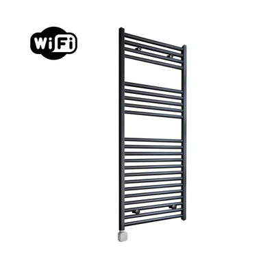 Sanicare HPW Elektrische Radiator - 111.8x45cm - 596W - wifi - thermostaat - zilver - linksonder - mat zwart
