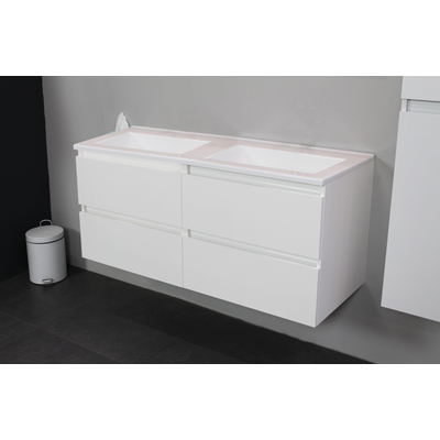 Basic Bella Meuble avec lavabo acrylique 120x55x46cm sans trou de robinet avec miroir Blanc brillant