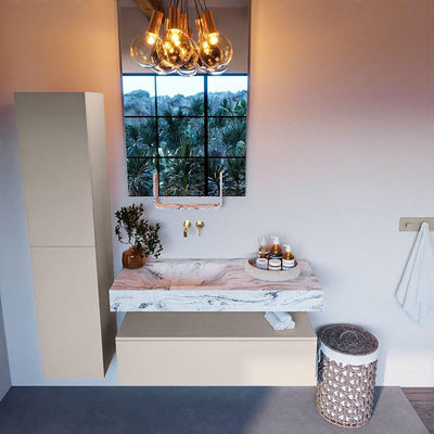 MONDIAZ ALAN - DLUX Ensemble de meubles de salle de bains - 110cm - meuble bas - Linen - 1 tiroir - lavabo suspendu - vasque à gauche - 0 trous de robinet - Glace