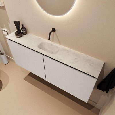 MONDIAZ TURE-DLUX Meuble de toilettes 120 cm Linen. Lavabo EDEN Opalo position milieu. Sans trou de robinet.