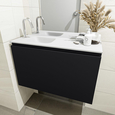MONDIAZ OLAN Toiletmeubel 80x30x40cm met 1 kraangaten 1 lades urban mat Wastafel Lex links Solid Surface Wit