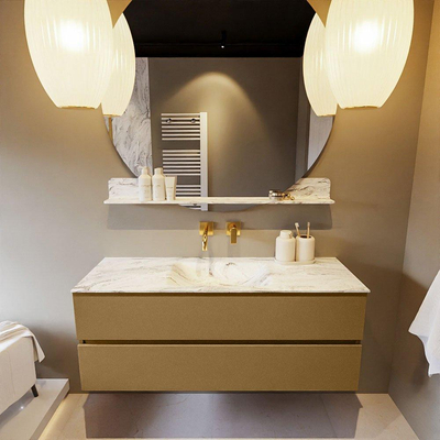 MONDIAZ VICA-DLUX Ensemble de meubles de salle de bains - 130cm - meuble bas oro - 2 tiroirs - lavabo encastré cloud au milieu - sans trous de robinet - version haute 60cm - glace