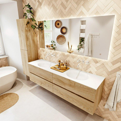 Mondiaz VICA Badkamermeubelset - 180x50x45cm - 4 lades - Wastafel talc - dubbele wasbak - zonder kraangat - Washed Oak