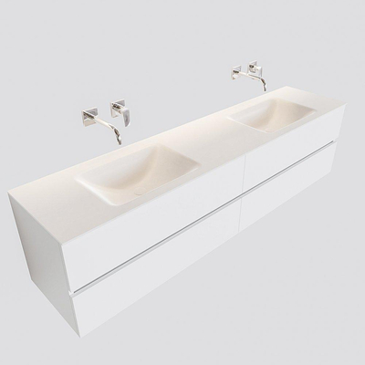 Mondiaz VICA Meuble Talc avec 4 tiroirs 200x50x45cm vasque lavabo Cloud double sans trou de robinet