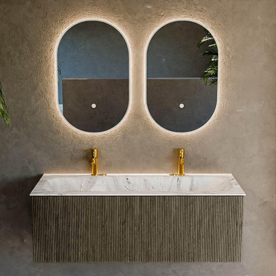 Mondiaz KURVE-DLUX Badkamermeubelset - 120x46x40cm - 1 lade - wastafel solid surface - midden - 2 kraangaten - Shadow