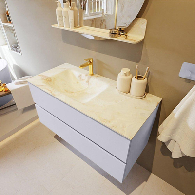 Mondiaz VICA-DLUX Ensemble de meuble de salle de bain - 100cm - meuble sous-vasque cale - 2 tiroirs - lavabo encastré cloud gauche - 1 trou de robinet - version haute de 60cm - frape