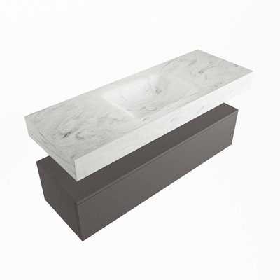 Mondiaz ALAN-DLUX Ensemble de meuble - 130cm - meuble Dark grey mat - 1 tiroir - Lavabo Cloud Opalo suspendu - vasque Centre - 1 trou de robinet