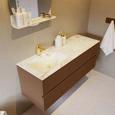 MONDIAZ VICA-DLUX Ensemble meuble de salle de bains - 130cm - meuble bas rust - 2 tiroirs - lavabo encastré cloud gauche - 1 trou de robinet - version haute 60cm - frape