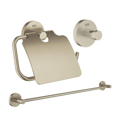 GROHE Essentials accessoireset 3-delig met handdoekhouder, handdoekhaak en toiletrolhouder met klep geborsteld Nikkel