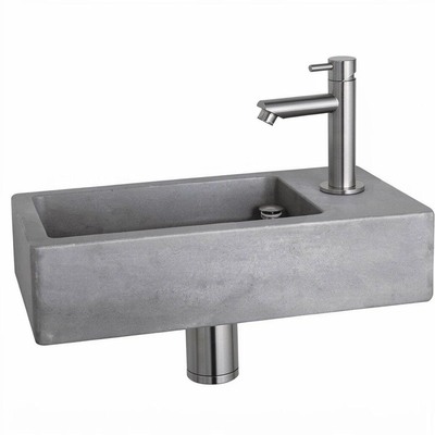 Fortifura Fuente fonteinset - 40x22x8cm - kraangat rechts - met kraan rvs - beton (grijs)