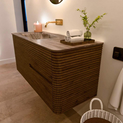 Mondiaz CIRO-DLUX Badkamermeubelset - 110x45x50cm - Solid surface wastafel Sombra - 1 wasbak Links - zonder kraangaten - 2 lades - Dusk