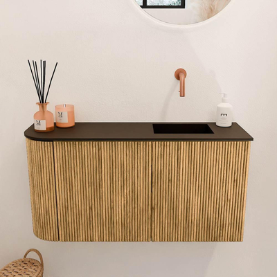 Mondiaz JOYA 81.6cm toiletmeubel - ronding links kleur Oak - Wastafel FAYE positie Rechts Zonder kraangat kleur Urban.