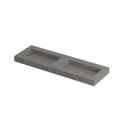 INK Pitch wastafel - 140x45x9cm - 2 wasbakken - 0 kraangaten - drain keramiek Armani grey mat