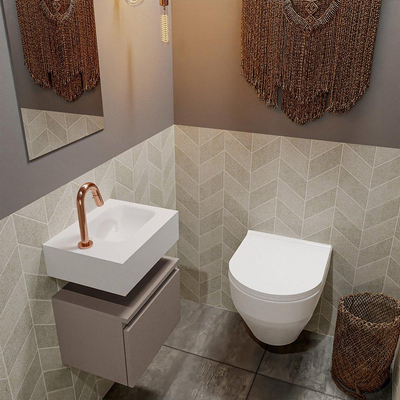MONDIAZ ANDOR Toiletmeubel 40x30x30cm met 1 kraangaten 1 lades smoke mat Wastafel Lex rechts Solid Surface Wit