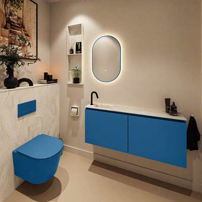 MONDIAZ TURE-DLUX 120cm toiletmeubel Jeans. EDEN wastafel Ostra positie links. Met 1 kraangat.