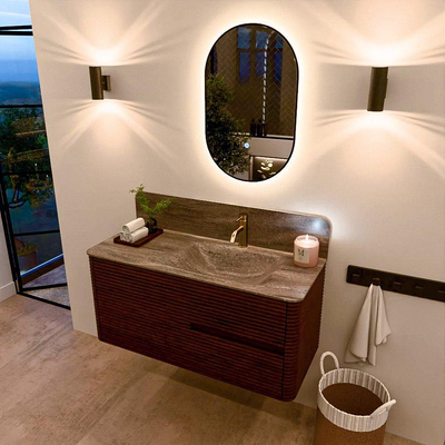 Mondiaz CIRO-DLUX Badkamermeubelset - 110x45x50cm - Solid surface wastafel Oza - 1 wasbak Rechts - 1 kraangat - 2 lades - Ruby