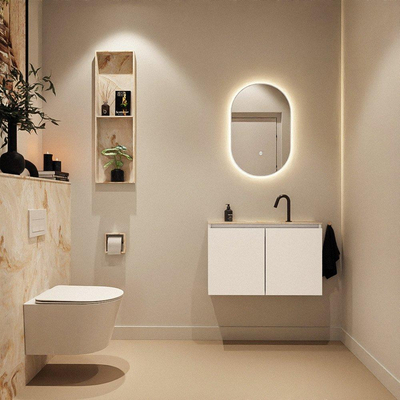 MONDIAZ TURE-DLUX Meuble de toilettes 80 cm Talc. EDEN lavabo Frappe position milieu. Avec 1 trou de robinet.