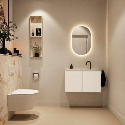 MONDIAZ TURE-DLUX Meuble toilette - 80cm - Talc - EDEN - vasque Frappe - position centrale - 1 trou de robinet