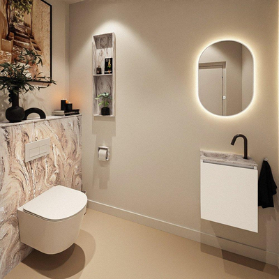 MONDIAZ TURE-DLUX Meuble de toilettes 40 cm Talc. Lavabo EDEN Glace position gauche. Avec 1 trou de robinet.