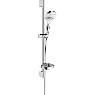 Hansgrohe Crometta Glijstangset - met Crometta Vario - handdouche - met 2 straalsoort - met Casetta zeepschaal 65c - wit chroom