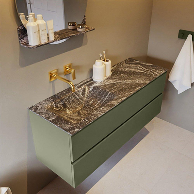 Mondiaz VICA-DLUX ensemble de meuble de salle de bain - 130cm - meuble sous-vasque armée - 2 tiroirs - lavabo encastré nuage gauche - sans trous de robinet - version haute 60cm - lave