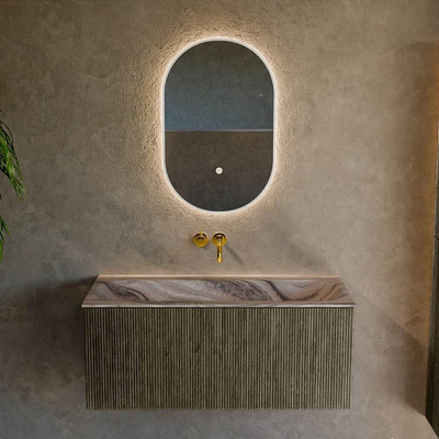 MONDIAZ KURVE-DLUX Meuble de salle de bains 100cm couleur Shadow avec 1 tiroir et 0 porte. Lavabo BIG MEDIUM Centre sans trou de robinet Sombra.