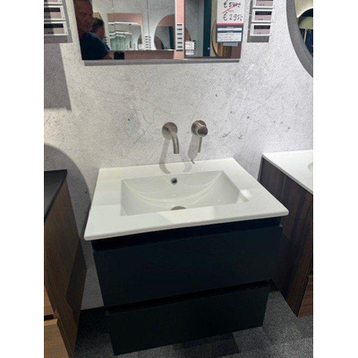 Saniclass Vygo Meubelwastafel en onderkast - 61x2x46cm - overloop - 1 wasbak - 0 kraangaten - keramiek - glans wit SHOWROOMMODEL