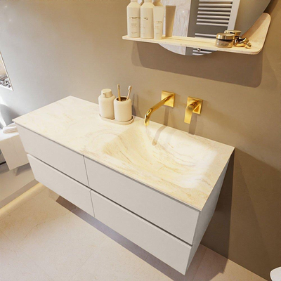 Mondiaz VICA-DLUX Ensemble de meuble de salle de bain - 120cm - meuble sous-vasque lin - 4 tiroirs - lavabo encastrée cloud droite - sans trous de robinet - version haute de 60cm - ostra