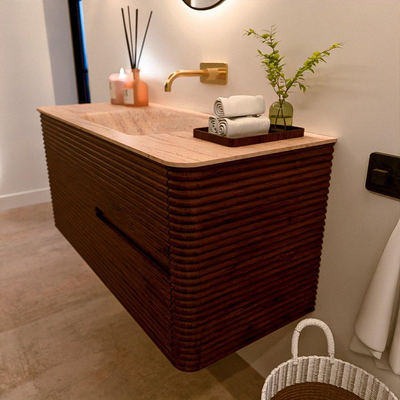 Mondiaz CIRO-DLUX Meuble de salle de bains - 110x45x50cm - vasque Solid Surface Saba - 1 lavabo central - sans trous de robinetterie - 2 tiroirs - Ruby