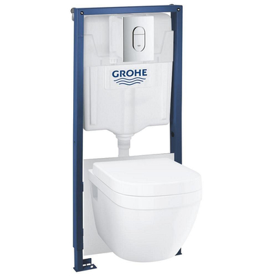 Grohe Rapid SL 5 en 1 réservoir encastré - 113cm - Bau Ceramic WC suspendu - avec abattant de WC - plaque de commande chromée