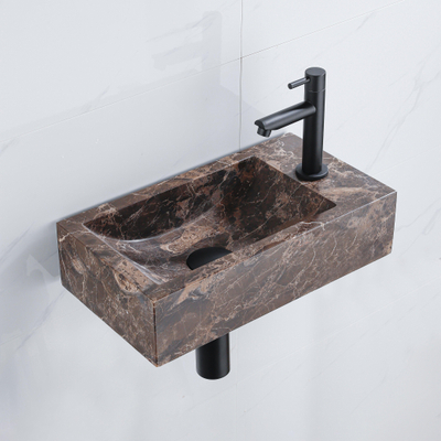 Saniclass Fuente Ensemble fontaine - 40x22x10cm - trou de robinet à droite - robinet de fontaine noir mat - bouchon de vidange - siphon abaissé - Dark Emporador