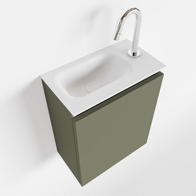 MONDIAZ TURE Kit lave-mains - 40x23x50cm - 1 trou de robinet - 1 porte - armée mate - Lavabo à gauche - Acrylique Blanc