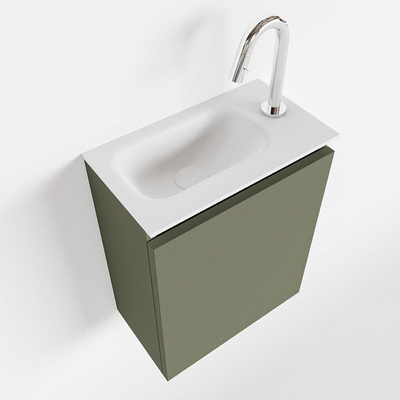 Mondiaz TURE Meuble lave-mains 40x23x50cm 1 trou de robinet 1 porte Army mat Lavabo Eden Gauche Solid Surface Blanc