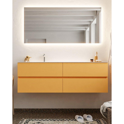 MONDIAZ VICA Ensemble de meuble salle de bain - 150cm - 4 tiroirs - lavabo Cloud gauche - 1 trou de robinet - solid surface ocre