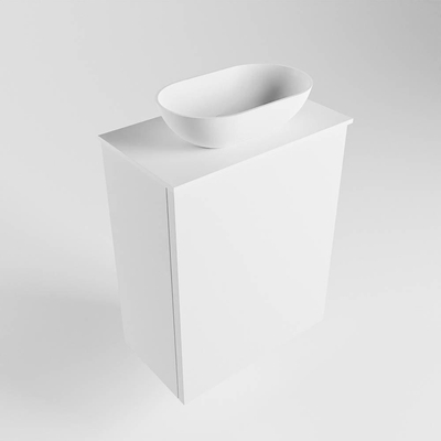 Mondiaz Fowy Toiletmeubel - 40x50x23cm - talc mat - 0 kraangaten - wasbak midden - 1 deur - solid surface - blad MDF - wasbak: wit