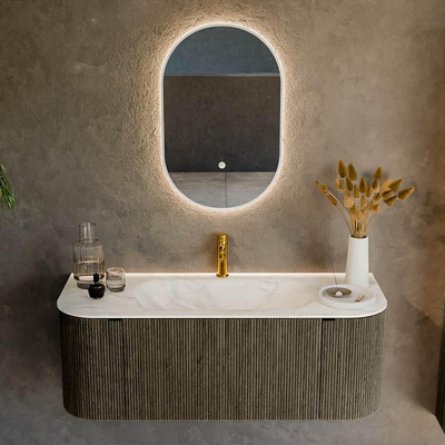 Mondiaz KURVE-DLUX Ensemble de meuble de salle de bains - 120x46x40cm - 1 tiroir - 2 portes - vasque solid surface - centrale - 1 trou de robinet - Shadow