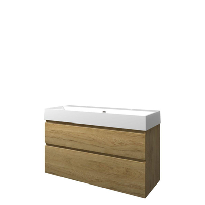 Proline Loft badkamermeubelset - 120x46x70cm - porselein Loft wastafel - 2 kraangaten - a symmetrisch - MFC Ideal oak/Glans wit
