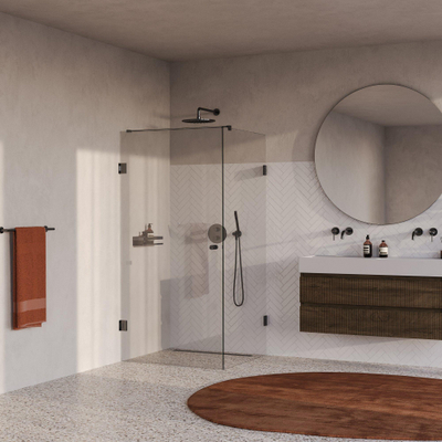 BRAUER Void Carving Douchecabine - 100x100x200cm - draaideur - glascoating - omkeerbaar - helder glas - geborsteld gunmetal PVD