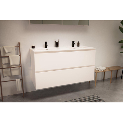 Nemo Go Ensemble de meuble - 120x65x45.5cm - 2 tiroirs - sans poignée - 2 vasque Blanc brillant - 2 trous de robinet - avec armoire toilette - MDF standard white