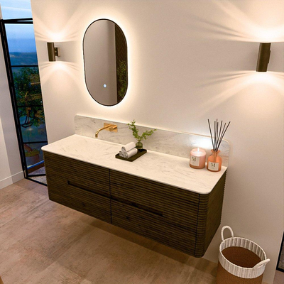 Mondiaz CIRO-DLUX Badkamermeubelset - 150x45x50cm - Solid surface wastafel Opalo - 1 wasbak Links - zonder kraangaten - 4 lades - Shadow
