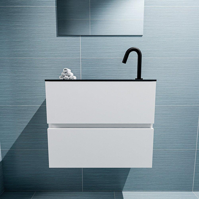 MONDIAZ ADA Toiletmeubel - 60x30x50cm - 1 kraangat - 2 lades - talc mat - wasbak rechts - Solid surface - Zwart