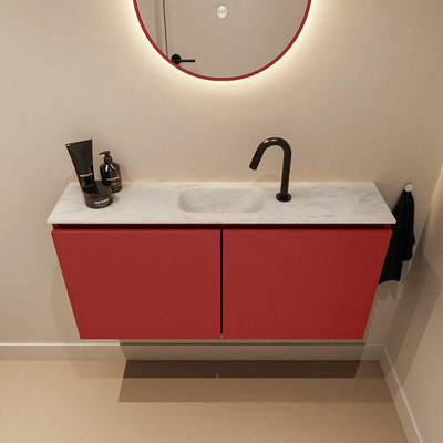 MONDIAZ TURE-DLUX 100cm toiletmeubel Fire. EDEN wastafel Opalo positie midden. Met 1 kraangat.